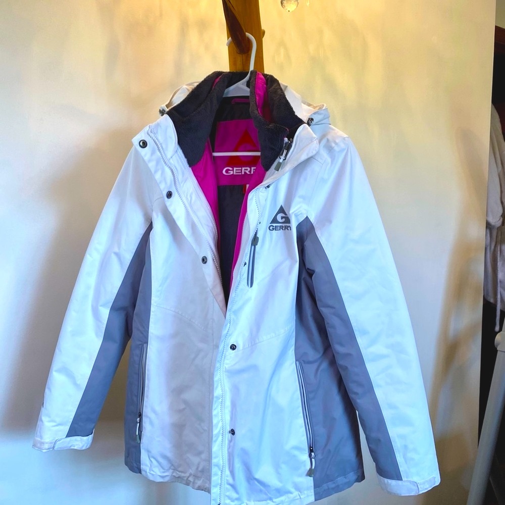 Gerry, white with pink winter ski jacket, women’s size medium.